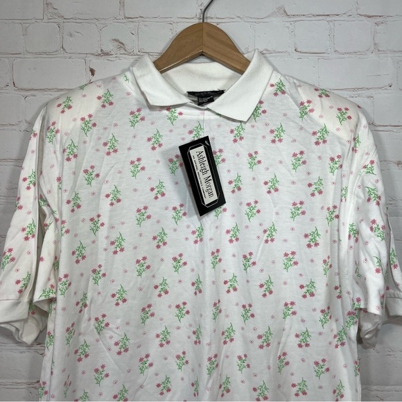 Vintage Ashleigh Morgan Shirt Womens Large White Floral Collared Shoulder Pads - Picture 2 of 12